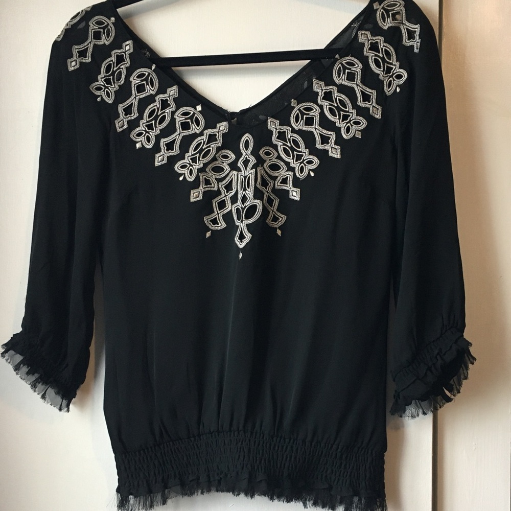 WHBM black peasant style blouse